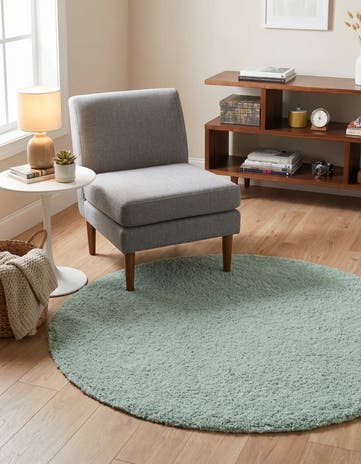 Sage Green Soft Solid Shag Round Rug