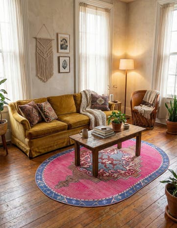 Fuchsia Washable Timeless Oval Rug