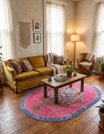 Fuchsia Washable Timeless Oval Rug
