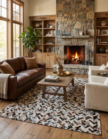 5' 3 x 7' 10 Cowhide Leather Rug