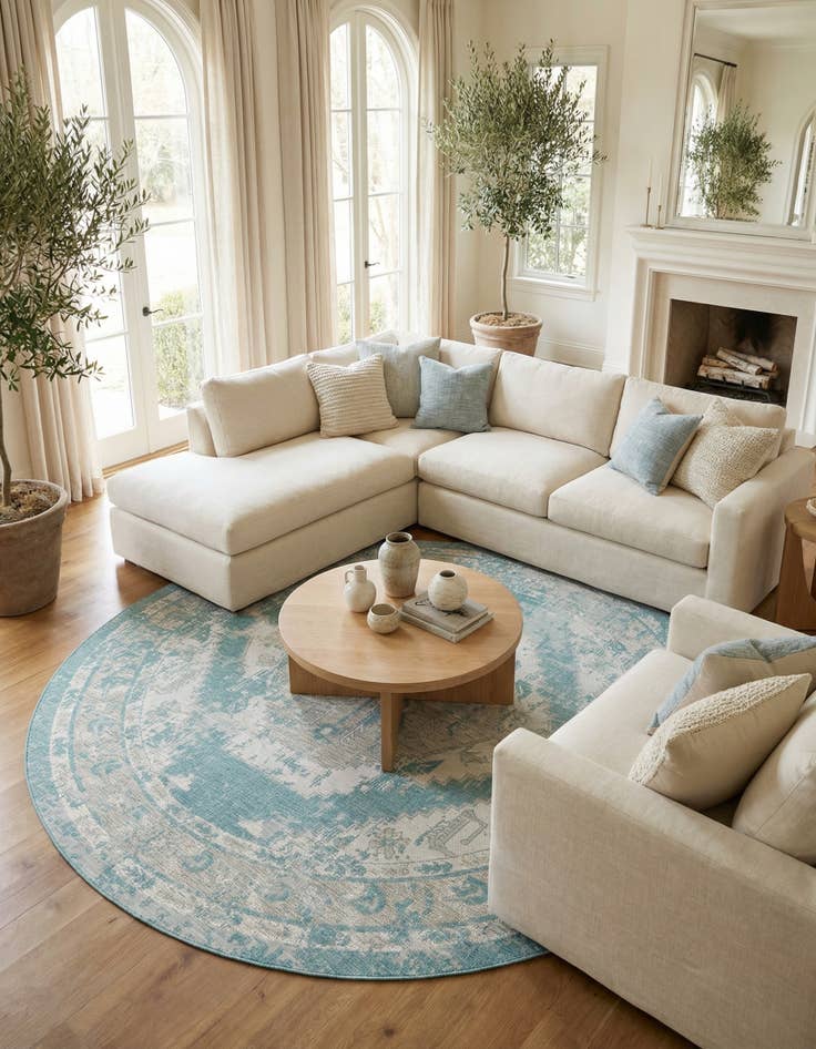 Detail image of 13' x 13'  Washable Traditional Indoor / Outdoor Round Rug