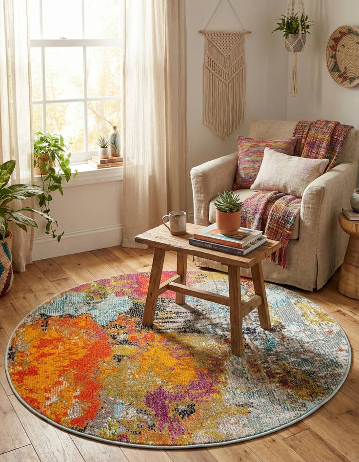 Detail image of 3' 3 x 3' 3  Washable Vivid Round Rug