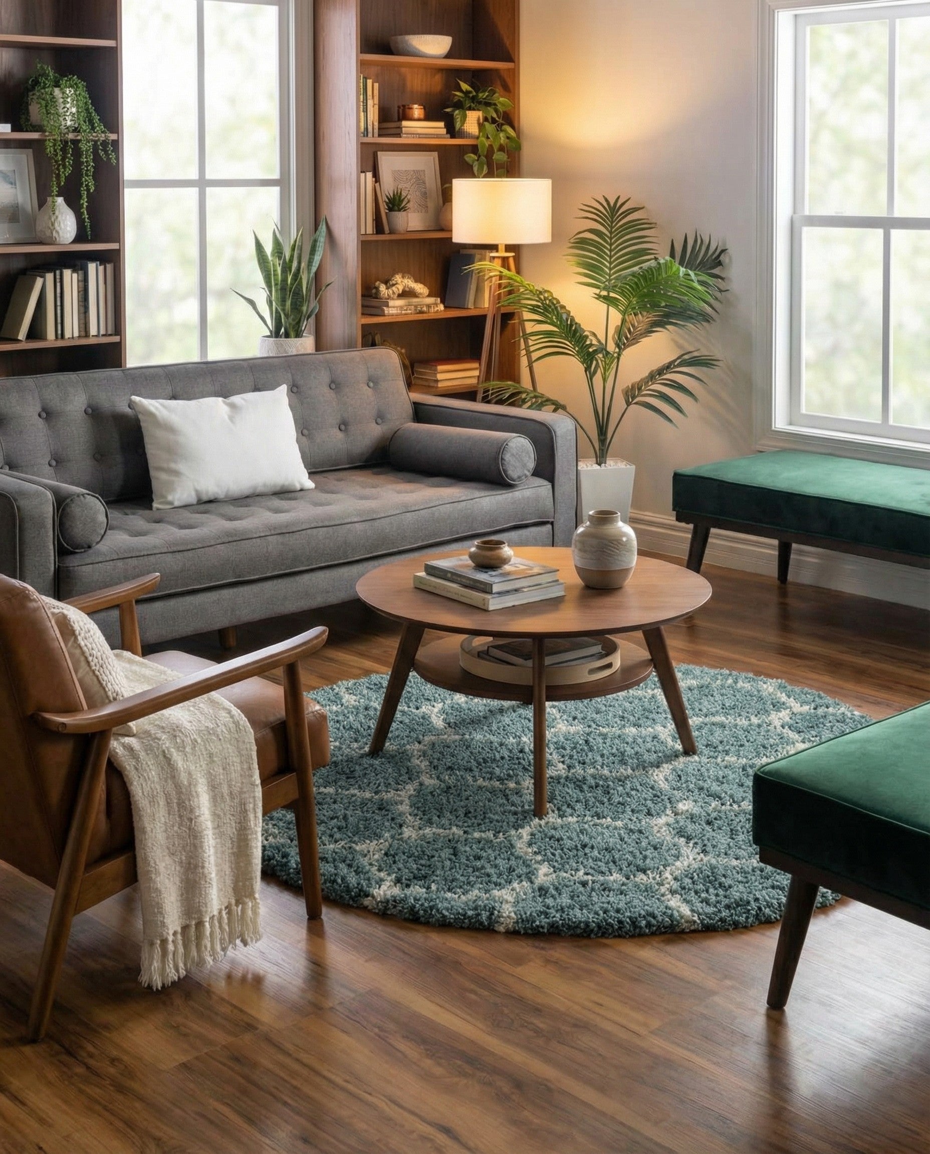  6' x 6' Lattice Shag Round Rug