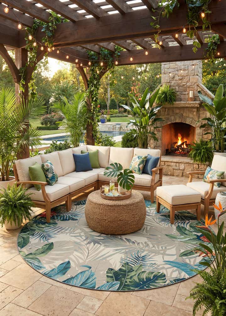 12' x 12' Easy-Clean Botanical Indoor / Outdoor Round Rug