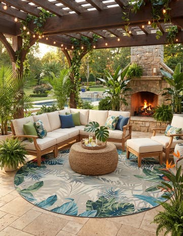 12' x 12' Easy-Clean Botanical Indoor / Outdoor Round Rug