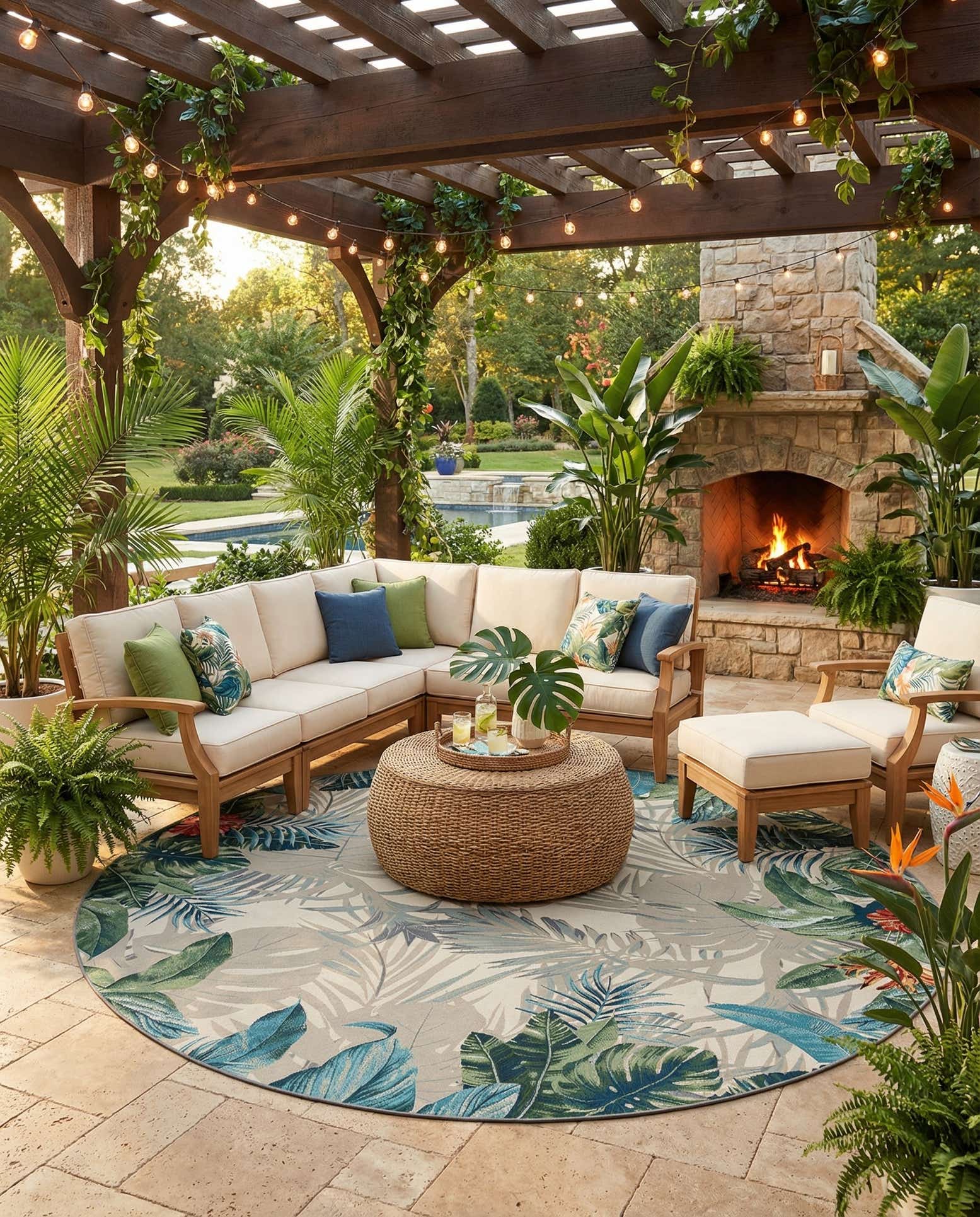 12' x 12' Easy-Clean Botanical Indoor / Outdoor Round Rug