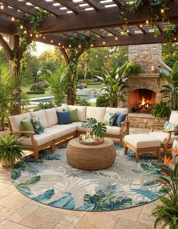 12' x 12' Easy-Clean Botanical Indoor / Outdoor Round Rug