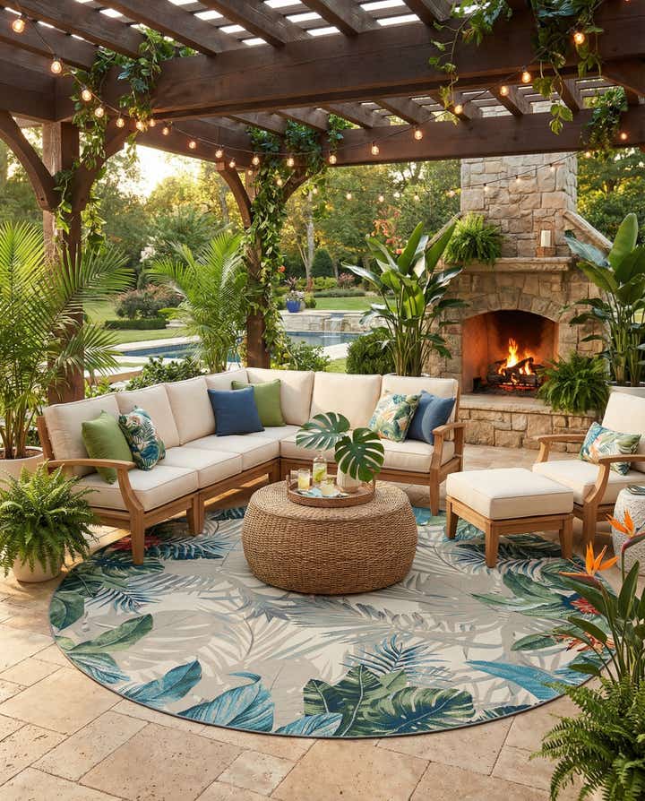 12' x 12' Easy-Clean Botanical Indoor / Outdoor Round Rug