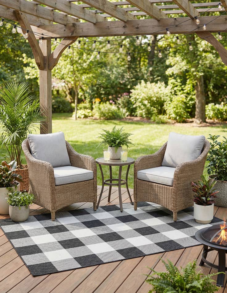 Detail image of 5' 3 x 8'  Washable Checkered Indoor / Outdoor Rug