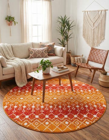 Orange and Red Moroccan Trellis Round Rug