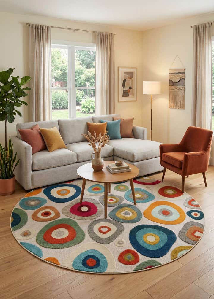 7' 10 x 7' 10 Easy-Clean Casablanca Indoor / Outdoor Round Rug