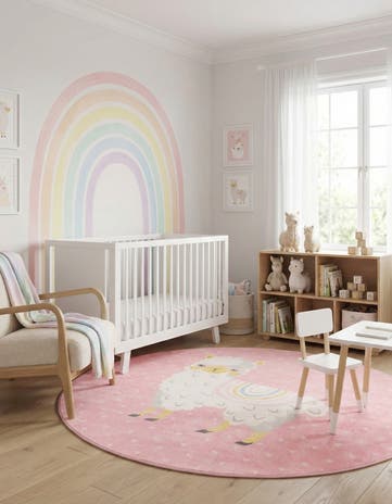 7' 10 x 7' 10 Llama Whimsy Kids Round Rug