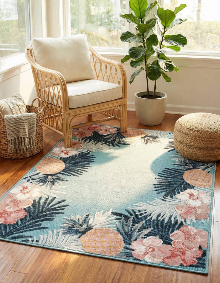 Detail image of  4' 5 x 6'  Washable Botanical Indoor / Outdoor Rug
