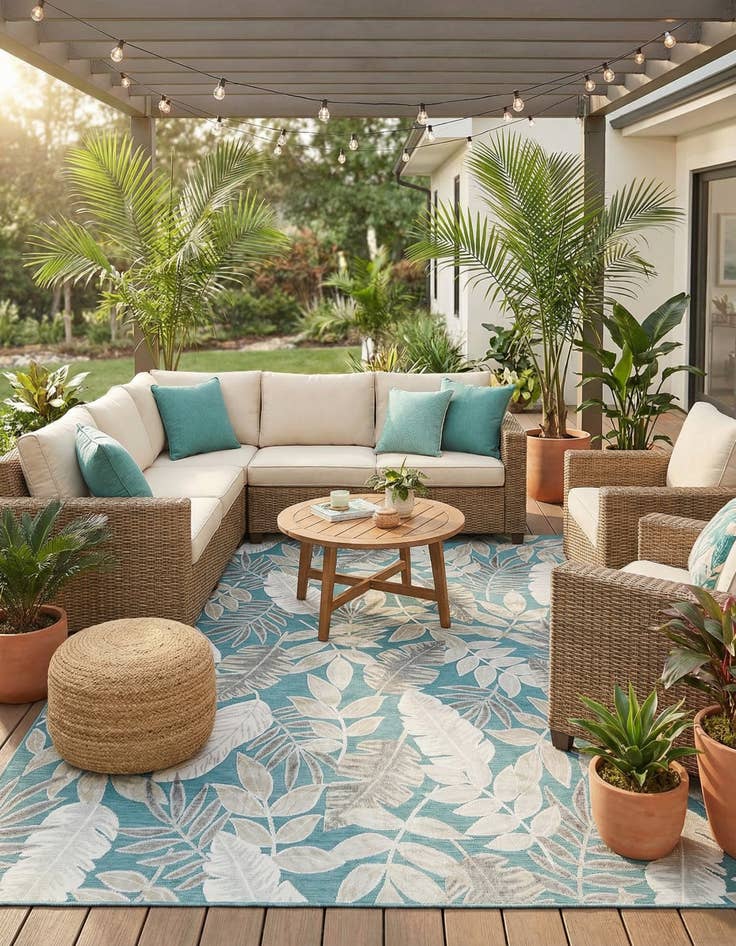 Detail image of 8' 2 x 10'  Washable Botanical Indoor / Outdoor Rug