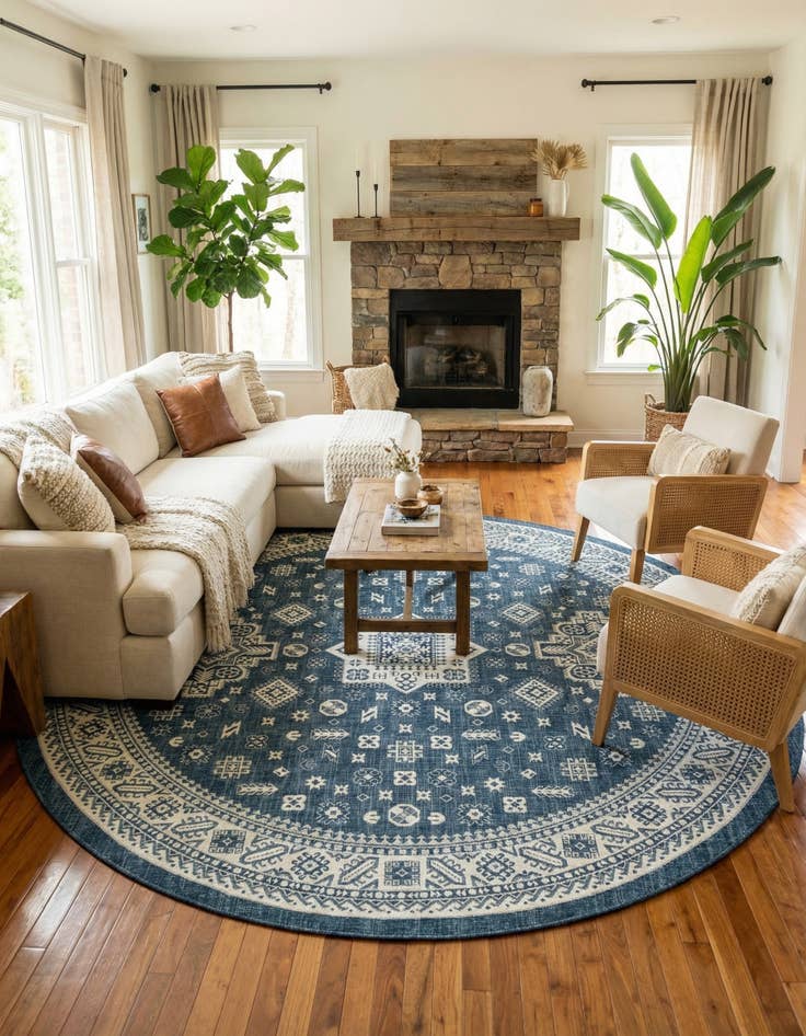 Detail image of  13' x 13'  Washable Aztec Indoor / Outdoor Round Rug