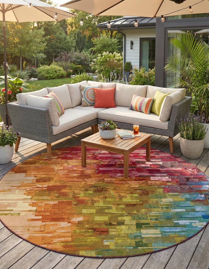 Detail image of 10' x 10'  Washable Modern Indoor / Outdoor Round Rug