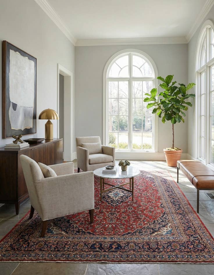 Detail image of 9' 9 x 12' 7  Hand Knotted Mashad Persian Wool Rug