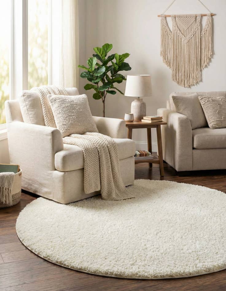 Detail image of  5' x 5' Soft Solid Shag Round Rug