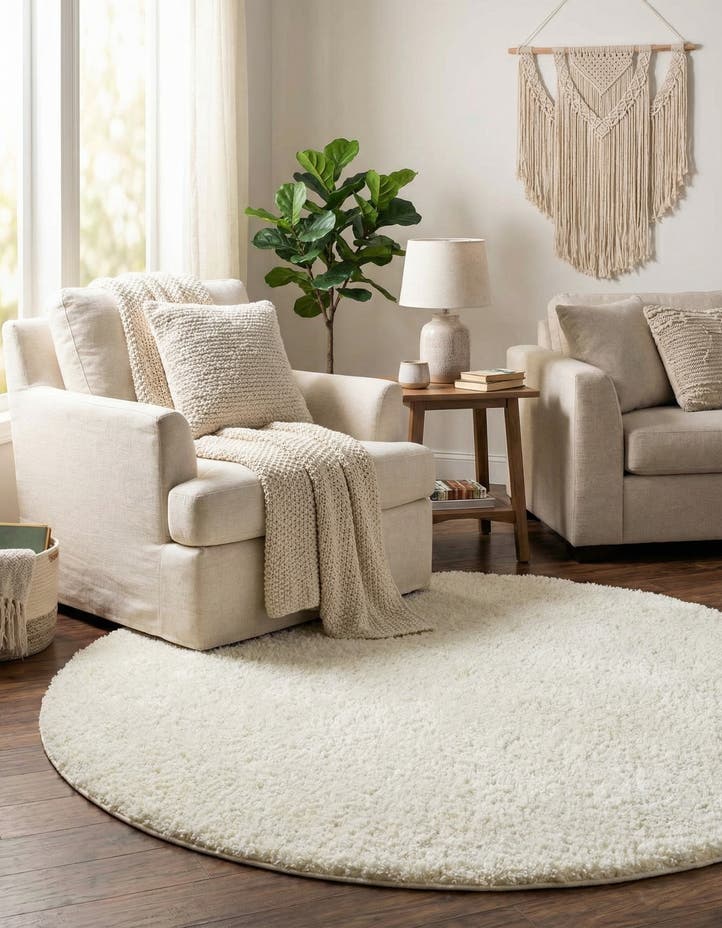 5' x 5' Soft Solid Shag Round Rug