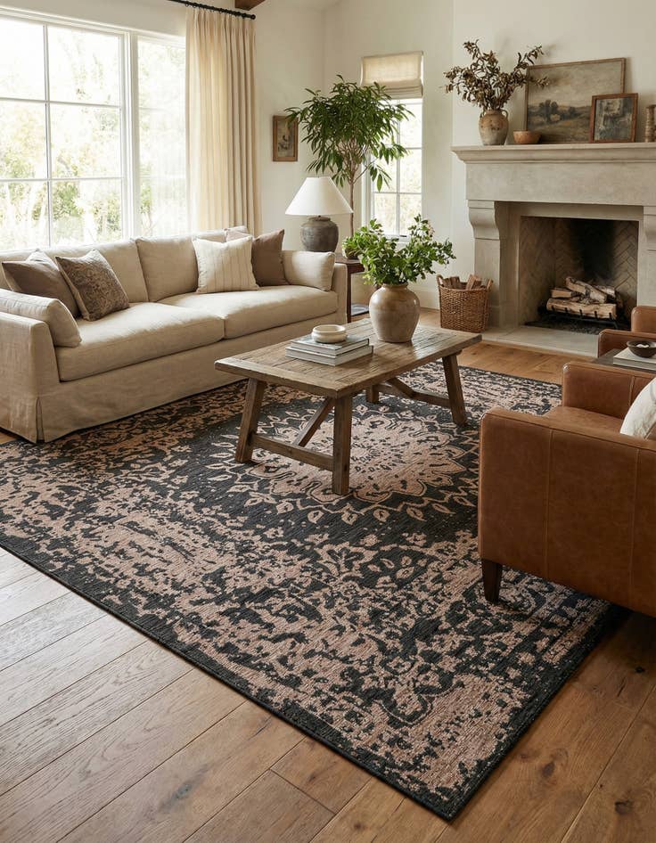 Detail image of  10' x 10'  Washable Traditional Indoor / Outdoor Square Rug