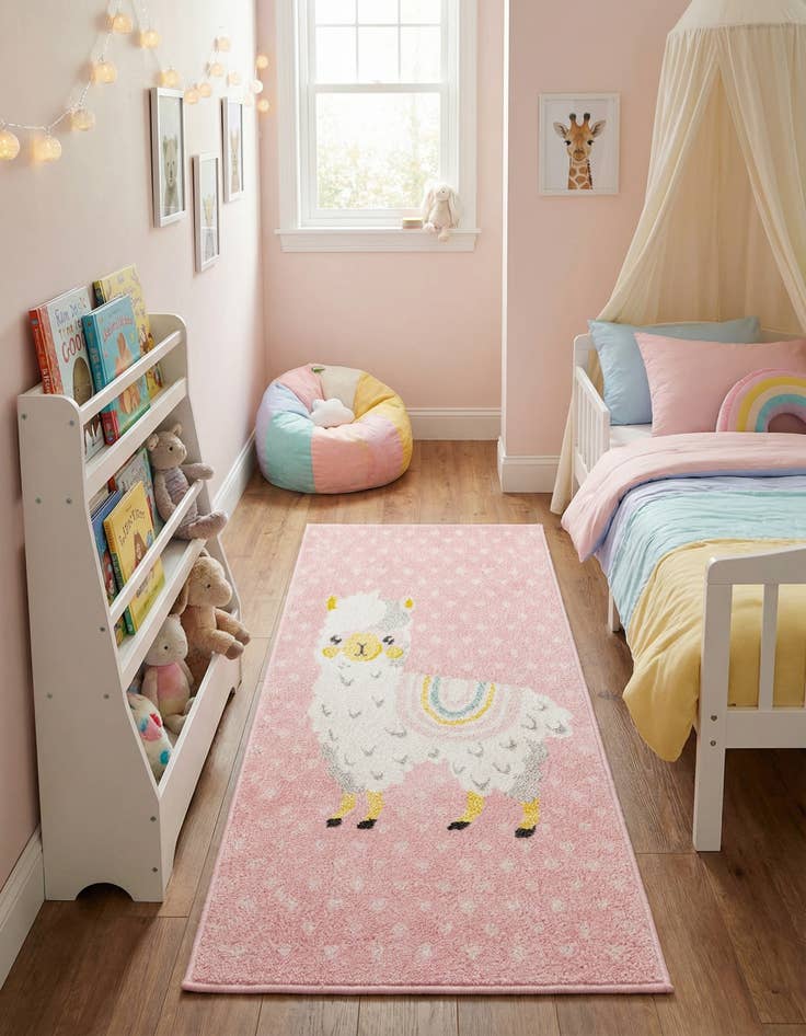 Detail image of 2' 2 x 4' Llama Whimsy Kids Runner Rug