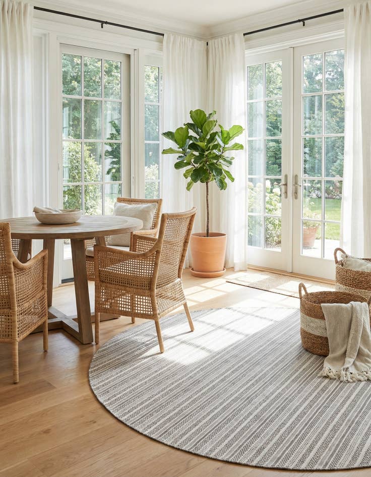 Detail image of 10' x 10'  Washable Striped Indoor / Outdoor Round Rug