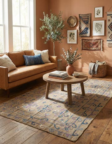 6' 1 x 9' 9 Hand Woven Kilim Suzani Wool Rug
