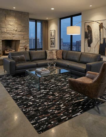 5' 3 x 7' 9 Cowhide Leather Rug