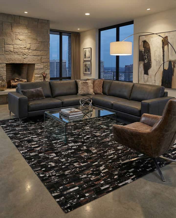5' 3 x 7' 9 Cowhide Leather Rug