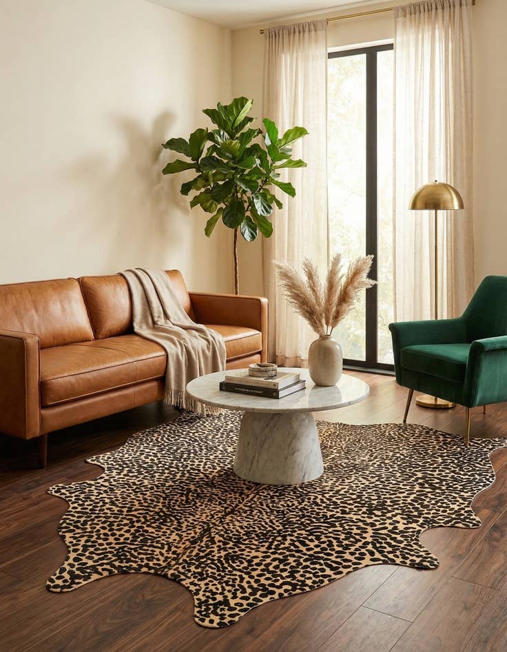 Detail image of 6' 3 x 7' 3 Cowhide Leather Freeform Rug