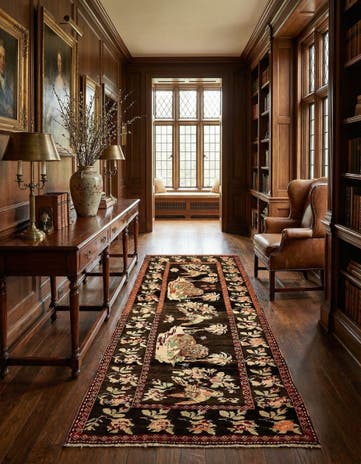 4' 6 x 9' 3 Hand Knotted Karabakh Oriental Wool Runner Rug