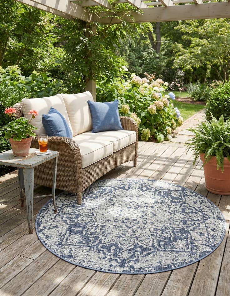 Detail image of 5' 3 x 5' 3  Washable Traditional Indoor / Outdoor Round Rug