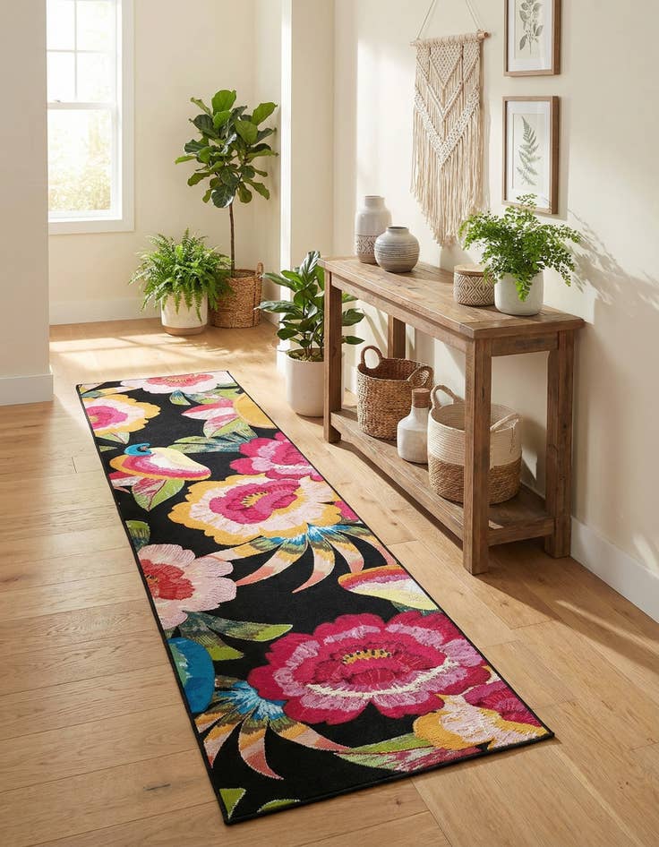 Detail image of  2' 7 x 10'  Washable Botanical Indoor / Outdoor Runner Rug