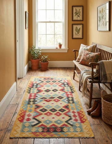 3' 4 x 6' 8 Hand Woven Kilim Maymana Wool Runner Rug