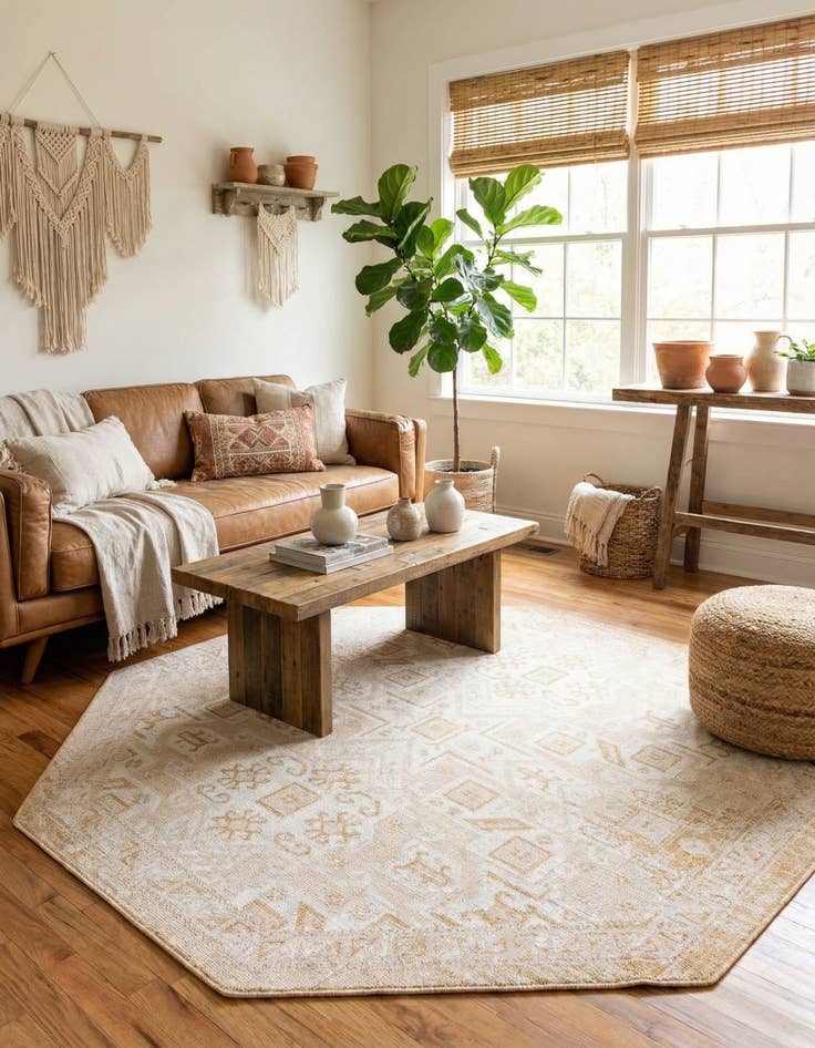 Detail image of 7' 10 x 7' 10 Easy-Clean Aztec Indoor / Outdoor Octagon Rug