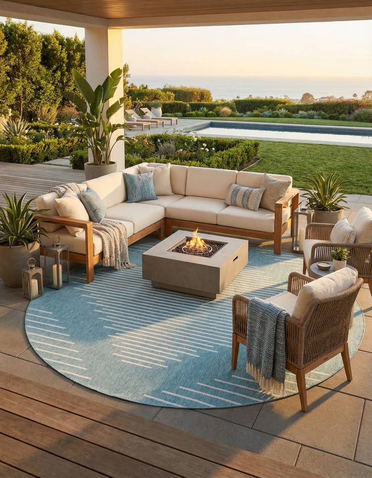 Detail image of  13' x 13'  Washable Modern Indoor / Outdoor Round Rug