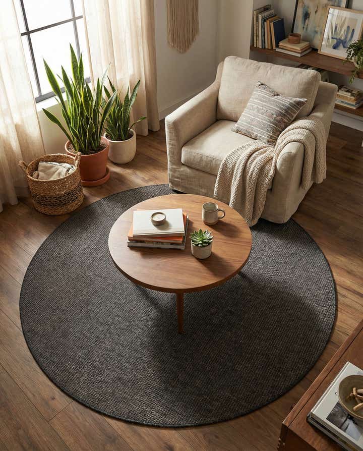 5' 3 x 5' 3 Easy-Clean Solid Indoor / Outdoor Round Rug