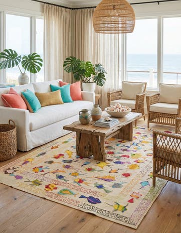 6' 4 x 9' 6 Hand Woven Kilim Suzani Wool Rug