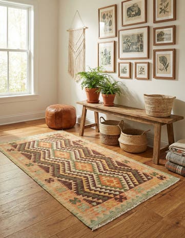 2' 10 x 5' Hand Woven Kilim Waziri Wool Rug