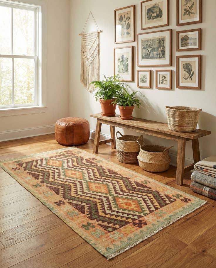 Detail image of 2' 10 x 5' Hand Woven Kilim Waziri Wool Rug