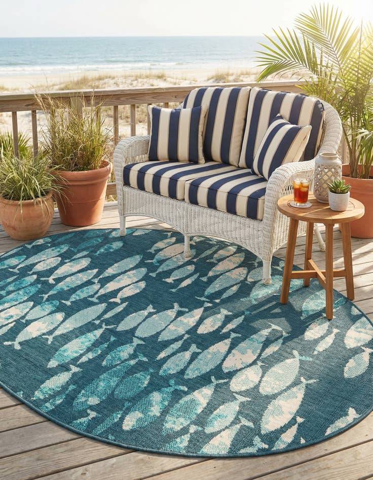 Detail image of 4' x 6' Easy-Clean Coastal Indoor / Outdoor Oval Rug