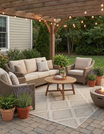 6' 1 x 9' Easy-Clean Lattice Indoor / Outdoor Rug