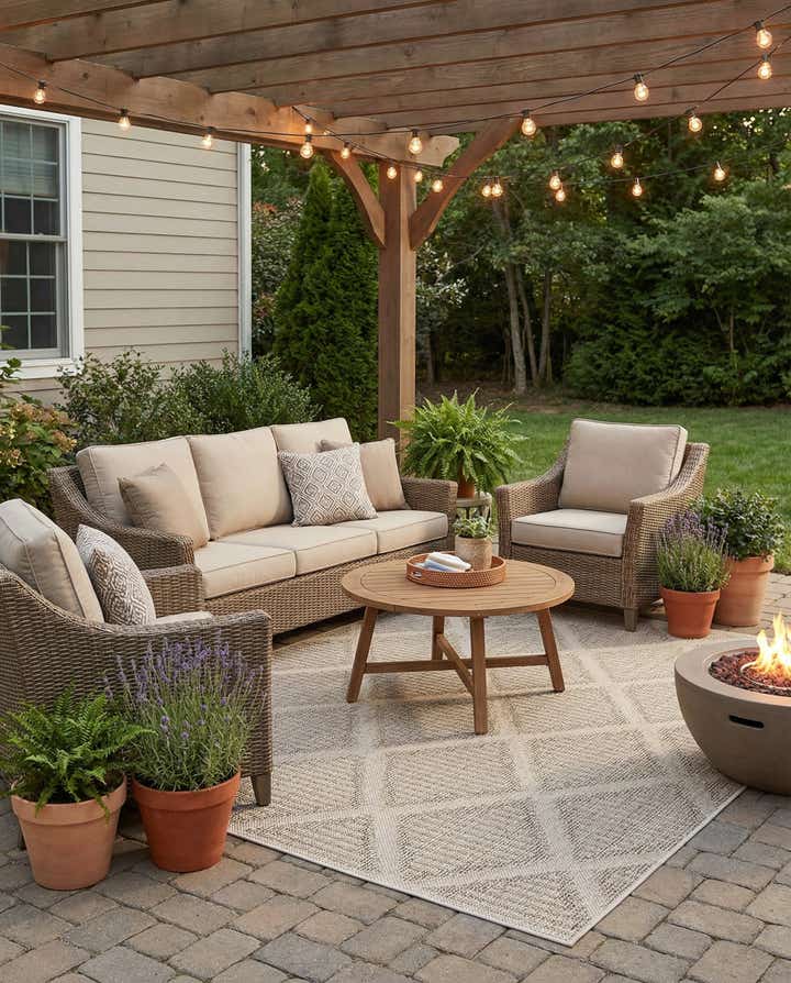 6' 1 x 9' Easy-Clean Lattice Indoor / Outdoor Rug