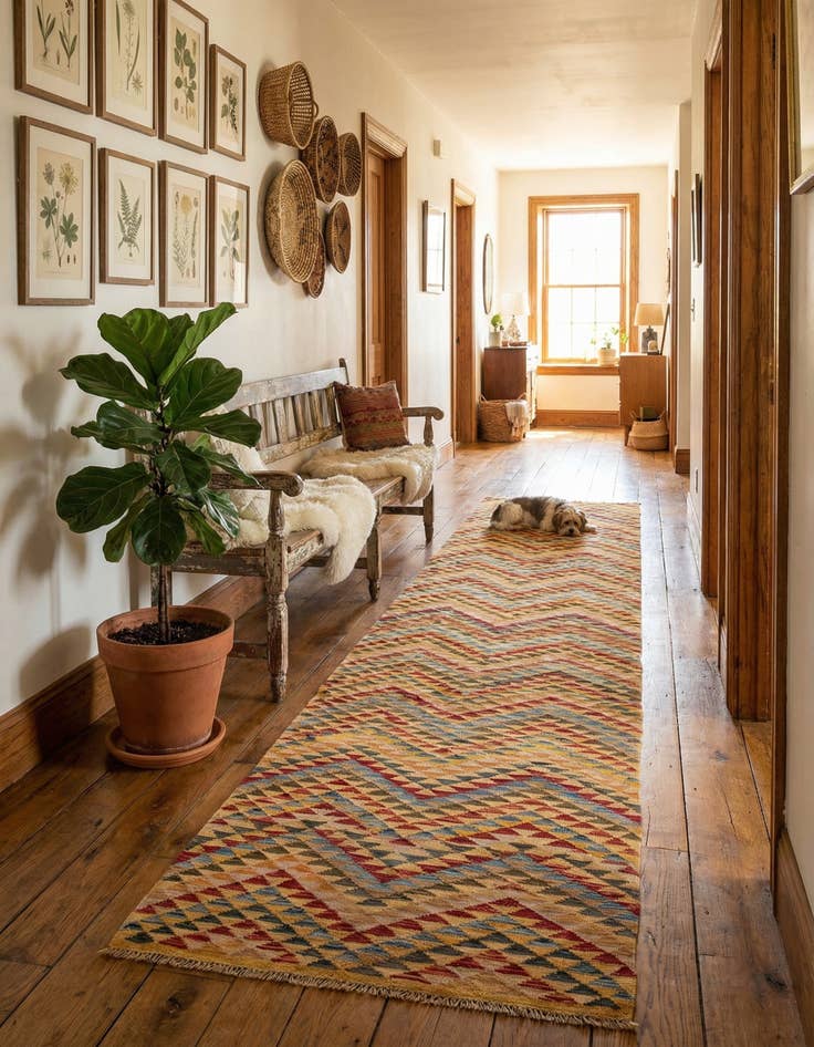 Detail image of 3' x 15' 10  Hand Woven Kilim Maymana Wool Runner Rug