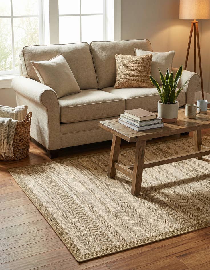 Detail image of 5' 3 x 8'  Washable Border Indoor / Outdoor Rug