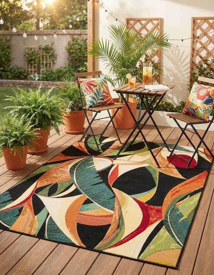 Detail image of 5' x 7'  Washable Botanical Indoor / Outdoor Rug