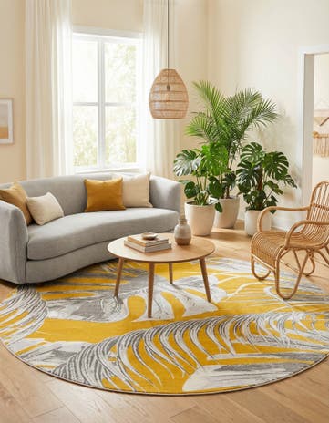 Yellow Blossom Round Rug