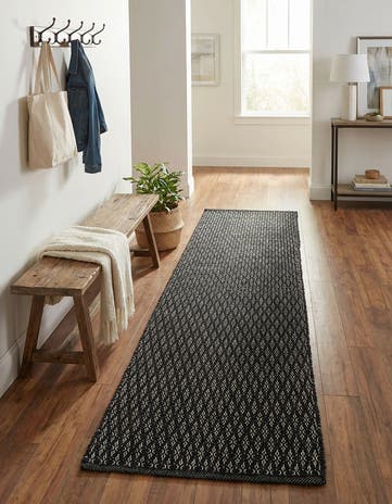 Black Hand Woven Lattice Wool Runner Rug