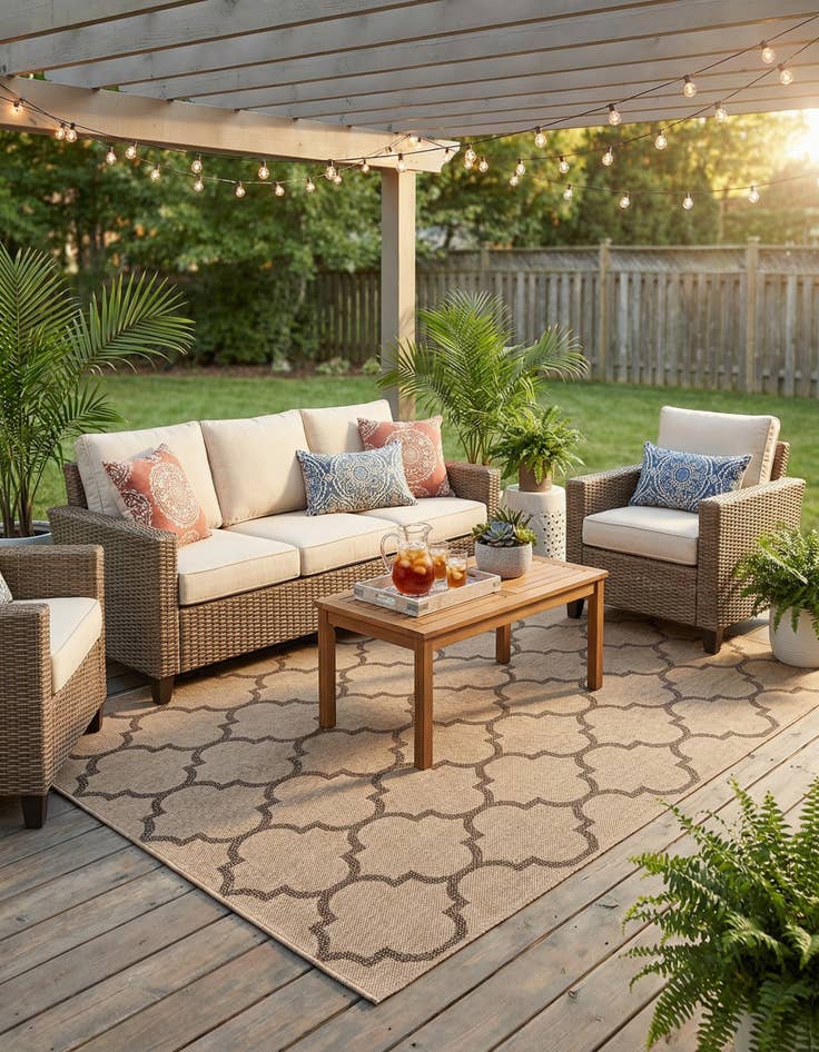 Detail image of 5' 2 x 7' 6  Washable Modern Indoor / Outdoor Rug