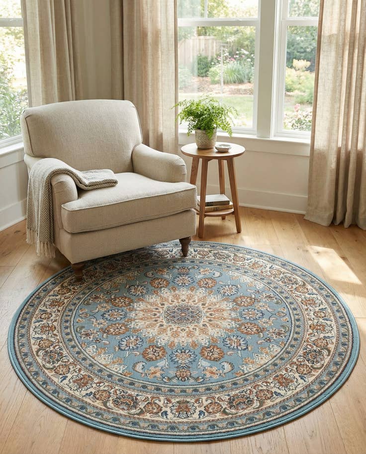 Detail image of 4' 1 x 4' 1 Easy-Clean Traditional Indoor / Outdoor Round Rug